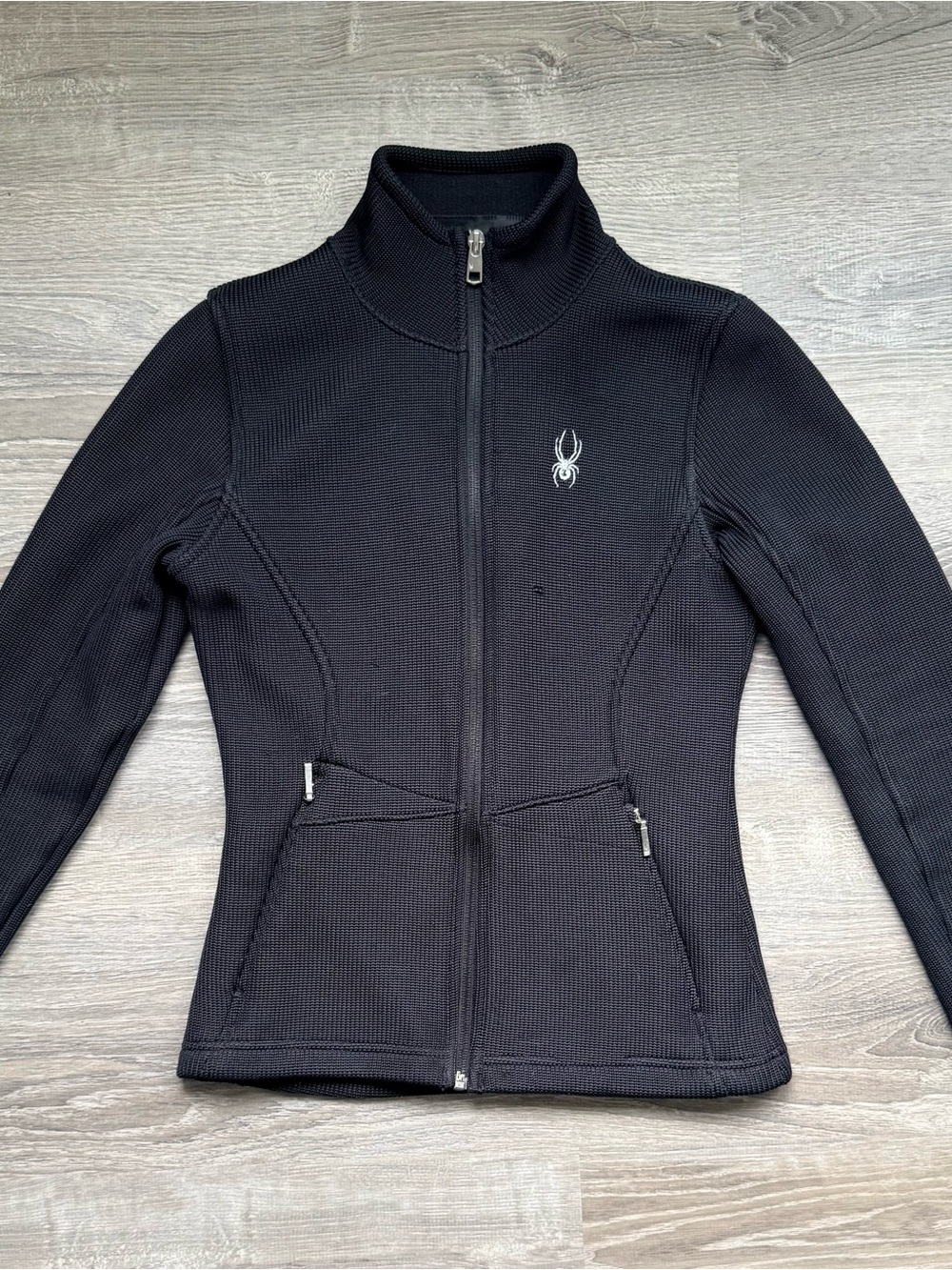 Spyder Women's XS Black Full-Zip Fitted Thermal Knit Jacket Zippered Pockets
